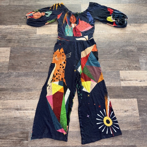 Farm Rio for Anthropologie Pants - Farm Rio for Anthropologie Navy Celestial Tropical Wide Leg Jumpsuit Small P
